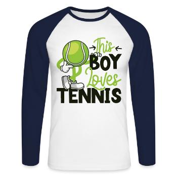 Funny Tennis Player Racket Boy - Unisex Baseballshirt langarm - Weiß/Navy - Vorne - Nik (191cm)