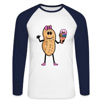 Erdnuss Erdnüsse Kinder Kind Baby Eiswaffel Eis - Unisex Baseballshirt langarm - Weiß/Navy - Vorne - Nik (191cm)