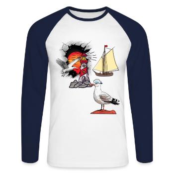 maritime, seagull, seagulls, lighthouse, sailing ship, ship - Unisex Long Sleeve Baseball T-Shirt - white/navy - Front - Nik (191cm)