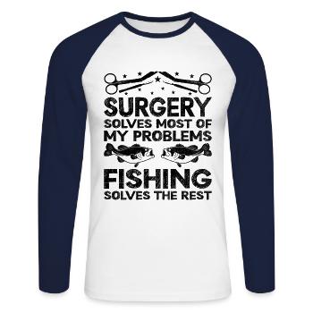 Operation löst die meisten meiner Probleme Angeln löst - Unisex Baseballshirt langarm - Weiß/Navy - Vorne - Nik (191cm)