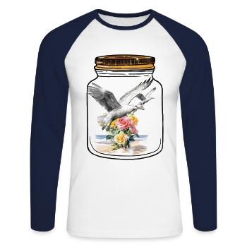 Geburtstag Flaschenpost Möwen Möwe Rosen - Unisex Baseballshirt langarm - Weiß/Navy - Vorne - Nik (191cm)