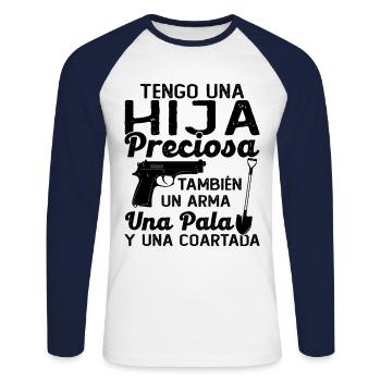 Eine schöne Tochter, eine Waffe, eine Schaufel und ein Alibi - Unisex Baseballshirt langarm - Weiß/Navy - Vorne - Nik (191cm)