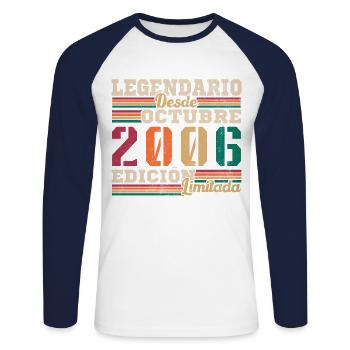 Legendary since 2006 October - Unisex Long Sleeve Baseball T-Shirt - white/navy - Front - Nik (191cm)