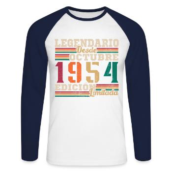 Legendary since 1954 October - Unisex Long Sleeve Baseball T-Shirt - white/navy - Front - Nik (191cm)