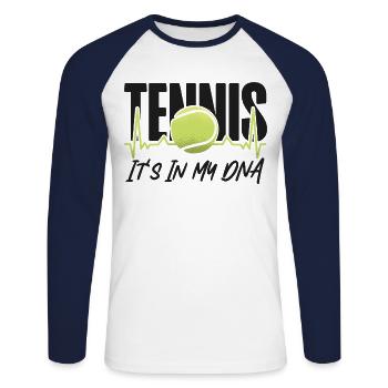 Drôle de joueur de tennis Raquette Tennis - T-shirt baseball manches longues Homme - blanc/marine - Devant - Nik (191cm)