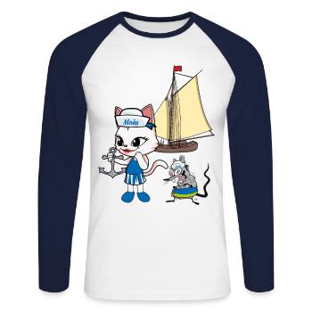 maritim Katze Ratte Seemänner Moin Kinder - Unisex Baseballshirt langarm - Weiß/Navy - Vorne - Nik (191cm)