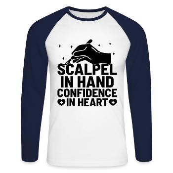 Scalpel à la main Confiance en chirurgie cardiaque Surgic - T-shirt baseball manches longues Homme - blanc/marine - Devant - Nik (191cm)
