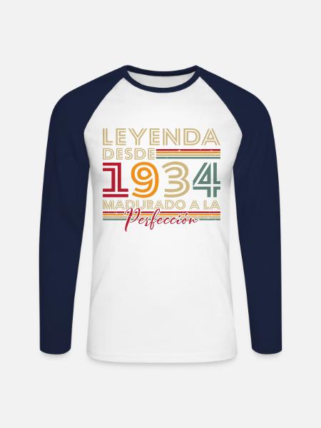 Legend since 1934 Birthday Gift - Unisex Long Sleeve Baseball T-Shirt - white/navy