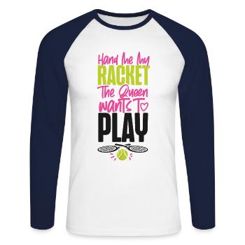Funny Tennis Player Racket Queen - Unisex Long Sleeve Baseball T-Shirt - white/navy - Front - Nik (191cm)