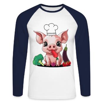 Cuisine Végétarien Cuisiniers Cuisine Légumes - T-shirt baseball manches longues Homme - blanc/marine - Devant - Nik (191cm)