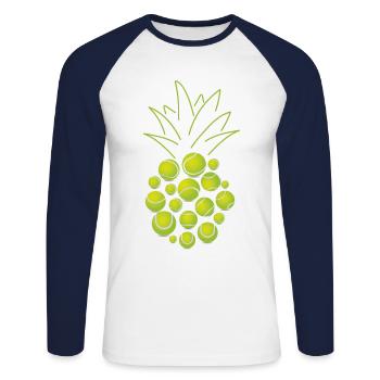 Funny Tennis Player Racket - Unisex Baseballshirt langarm - Weiß/Navy - Vorne - Nik (191cm)