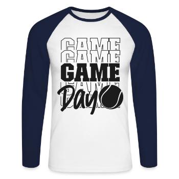 Funny Tennis Player Racket Game - Unisex Baseballshirt langarm - Weiß/Navy - Vorne - Nik (191cm)