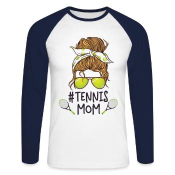 Funny Tennis Player Racket - Unisex Baseballshirt langarm - Weiß/Navy - Vorne - Nik (191cm)