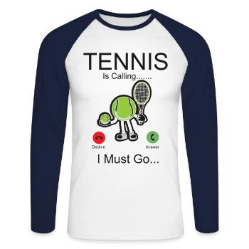 Funny Tennis Player Racket Phone - Unisex Long Sleeve Baseball T-Shirt - white/navy - Front - Nik (191cm)