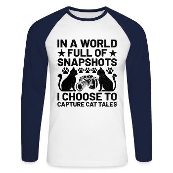 Chat Photographes Chat Amoureux Des Chats Photo - T-shirt baseball manches longues Homme - blanc/marine - Devant - Nik (191cm)