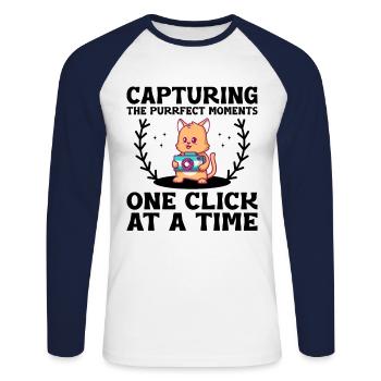 Chat Photographes Chat Amoureux Des Chats Photo - T-shirt baseball manches longues Homme - blanc/marine - Devant - Nik (191cm)