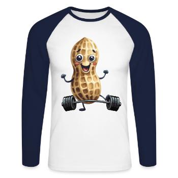 Erdnuss Bodybuilder Kraftsport Hanteln Gewicht - Unisex Baseballshirt langarm - Weiß/Navy - Vorne - Nik (191cm)