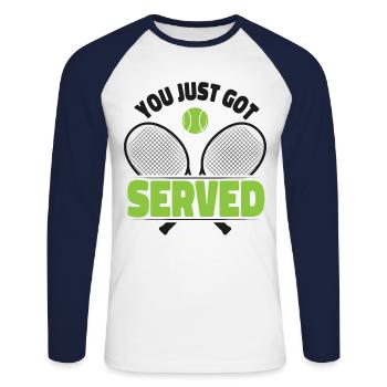 Funny Tennis Player Racket Friends - Unisex Long Sleeve Baseball T-Shirt - white/navy - Front - Nik (191cm)