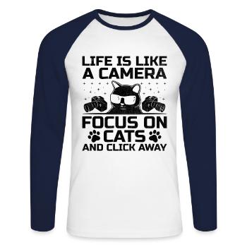 Chat Photographes Chat Amoureux Des Chats Photo - T-shirt baseball manches longues Homme - blanc/marine - Devant - Nik (191cm)