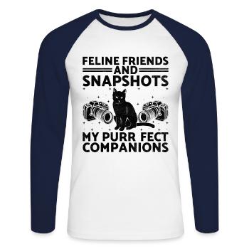 Chat Photographes Chat Amoureux Des Chats Photo - T-shirt baseball manches longues Homme - blanc/marine - Devant - Nik (191cm)
