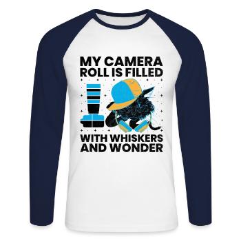 Chat Photographes Chat Amoureux Des Chats Photo - T-shirt baseball manches longues Homme - blanc/marine - Devant - Nik (191cm)