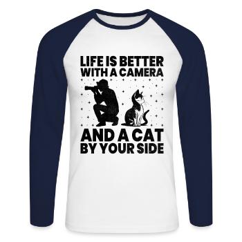 Chat Photographes Chat Amoureux Des Chats Photo - T-shirt baseball manches longues Homme - blanc/marine - Devant - Nik (191cm)