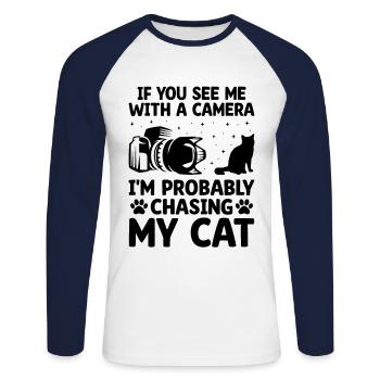 Chat Photographes Chat Amoureux Des Chats Photo - T-shirt baseball manches longues Homme - blanc/marine - Devant - Nik (191cm)
