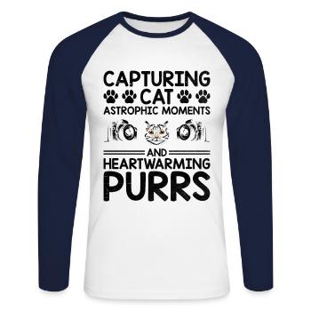 Chat Photographes Chat Amoureux Des Chats Photo - T-shirt baseball manches longues Homme - blanc/marine - Devant - Nik (191cm)