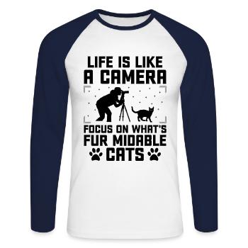 Chat Photographes Chat Amoureux Des Chats Photo - T-shirt baseball manches longues Homme - blanc/marine - Devant - Nik (191cm)