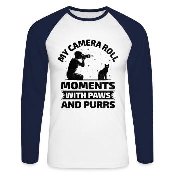 Chat Photographes Chat Amoureux Des Chats Photo - T-shirt baseball manches longues Homme - blanc/marine - Devant - Nik (191cm)