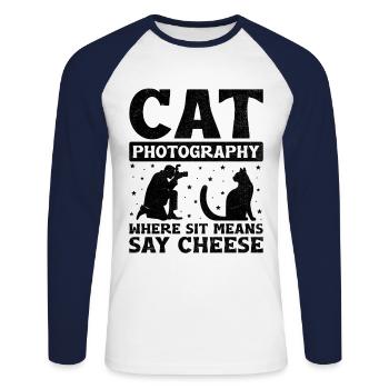 Chat Photographes Chat Amoureux Des Chats Photo - T-shirt baseball manches longues Homme - blanc/marine - Devant - Nik (191cm)