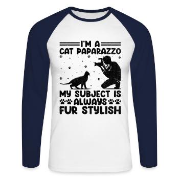 Cat Photographers Cat Lovers Photograpy Cats Photo - Unisex Long Sleeve Baseball T-Shirt - white/navy - Front - Nik (191cm)