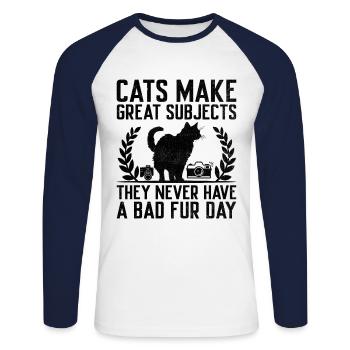 Chat Photographes Chat Amoureux Des Chats Photo - T-shirt baseball manches longues Homme - blanc/marine - Devant - Nik (191cm)