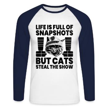 Chat Photographes Chat Amoureux Des Chats Photo - T-shirt baseball manches longues Homme - blanc/marine - Devant - Nik (191cm)