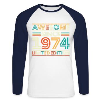 Impressive since 1974 - Unisex Long Sleeve Baseball T-Shirt - white/navy - Front - Nik (191cm)