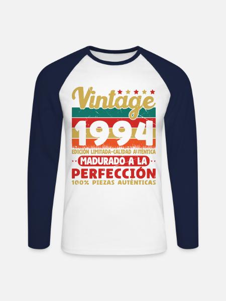 Vinatge 1994 Birthday Gift - Unisex Long Sleeve Baseball T-Shirt - white/navy