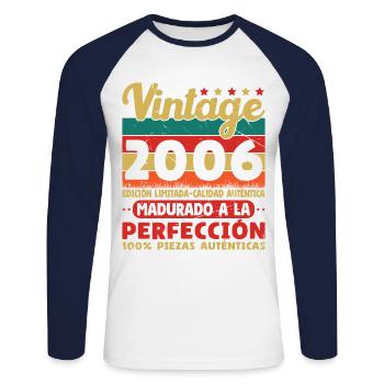 Cadeau d’anniversaire Vinatge 2006 - T-shirt baseball manches longues Homme - blanc/marine - Devant - Nik (191cm)