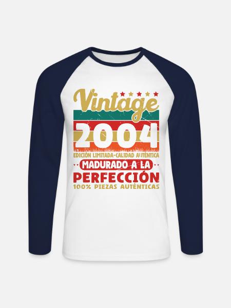 Vinatge 2004 Birthday Gift - Unisex Long Sleeve Baseball T-Shirt - white/navy
