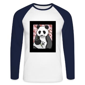 Panda Ours Panda Ours Chine Cerisier Fleur Asie - T-shirt baseball manches longues Homme - blanc/marine - Devant - Nik (191cm)
