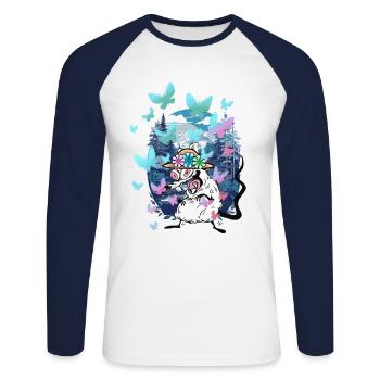 Souris Forêt Nature Randonnée Amoureux de la Nature - T-shirt baseball manches longues Homme - blanc/marine - Devant - Nik (191cm)