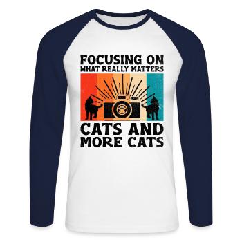 Chat Photographes Chat Amoureux Des Chats Photo - T-shirt baseball manches longues Homme - blanc/marine - Devant - Nik (191cm)