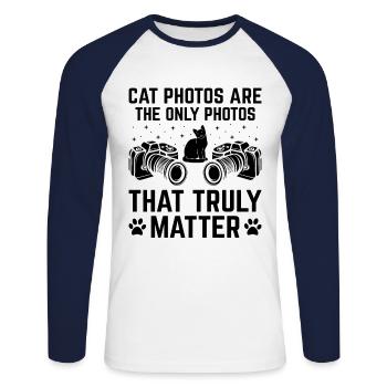 Chat Photographes Chat Amoureux Des Chats Photo - T-shirt baseball manches longues Homme - blanc/marine - Devant - Nik (191cm)
