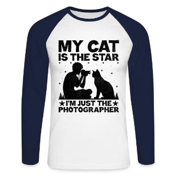 Chat Photographes Chat Amoureux Des Chats Photo - T-shirt baseball manches longues Homme - blanc/marine - Devant - Nik (191cm)