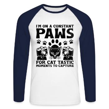 Chat Photographes Chat Amoureux Des Chats Photo - T-shirt baseball manches longues Homme - blanc/marine - Devant - Nik (191cm)
