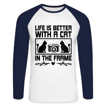 Chat Photographes Chat Amoureux Des Chats Photo - T-shirt baseball manches longues Homme - blanc/marine - Devant - Nik (191cm)
