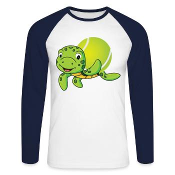 Drôle de joueur de tennis raquette chat - T-shirt baseball manches longues Homme - blanc/marine - Devant - Nik (191cm)