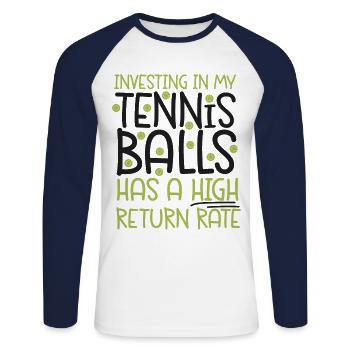 Funny Tennis Player Racket Pun - Unisex Long Sleeve Baseball T-Shirt - white/navy - Front - Nik (191cm)