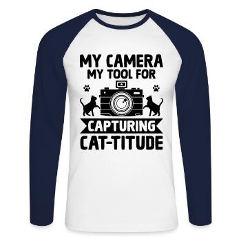 Cat Photographers Cat Lovers Photograpy Cats Photo - Unisex Long Sleeve Baseball T-Shirt - white/navy - Front - Nik (191cm)