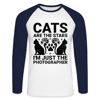 Chat Photographes Chat Amoureux Des Chats Photo - T-shirt baseball manches longues Homme - blanc/marine - Devant - Nik (191cm)