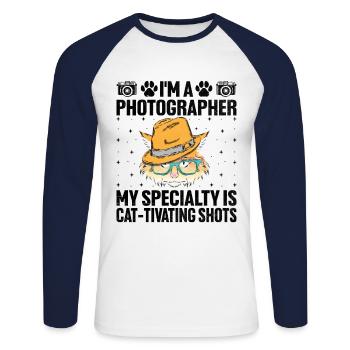 Cat Photographers Cat Lovers Photograpy Cats Photo - Unisex Long Sleeve Baseball T-Shirt - white/navy - Front - Nik (191cm)